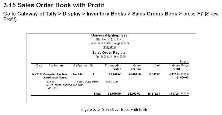 Sales Order (SO) Book with Profit Report @Tally.ERP 9